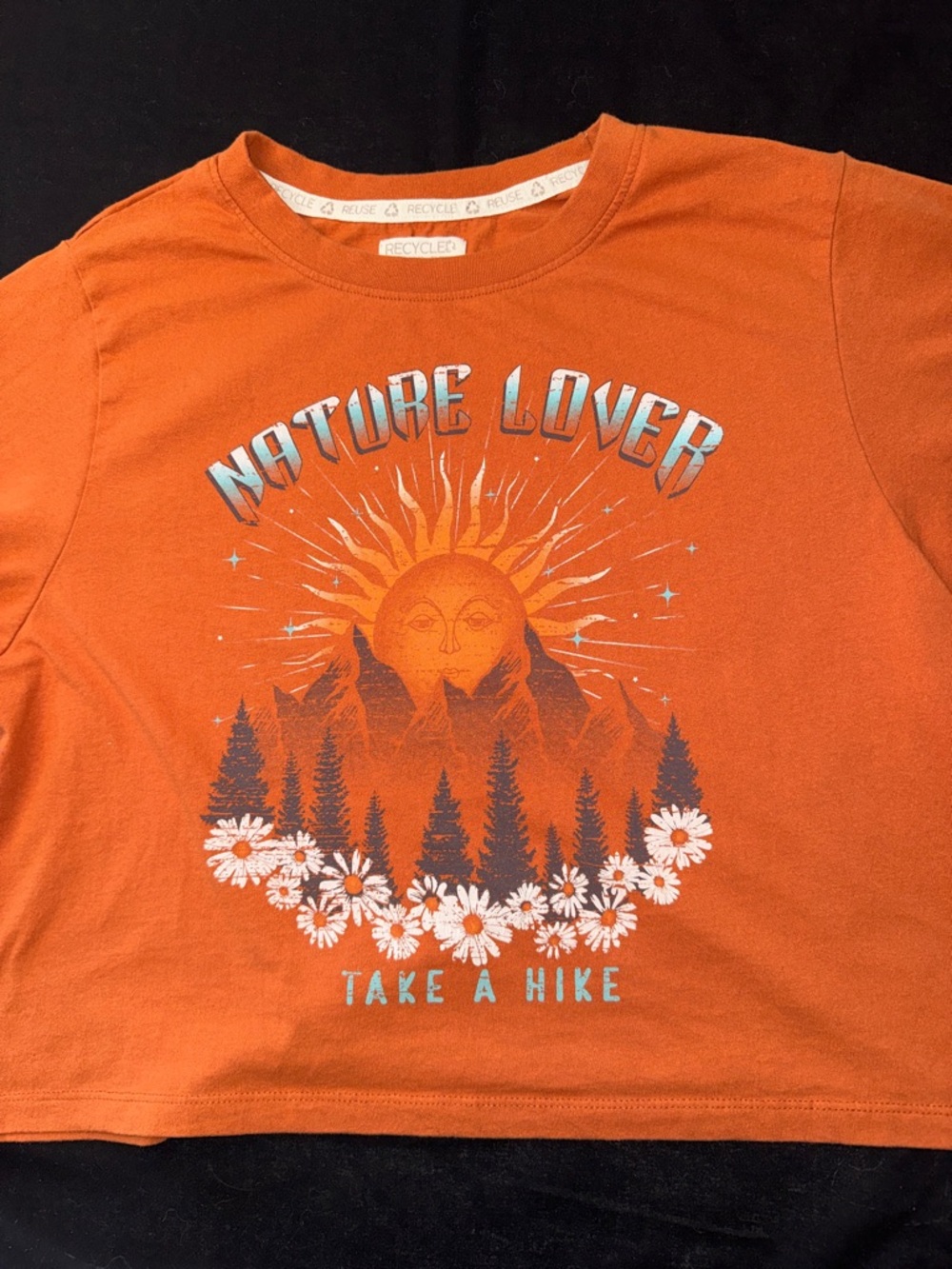 Nature Lover Orange Crop Top — Take a Hike Graphic Recycled Threads
